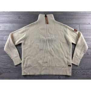 Wanakome Cream Wool Blend Star Intarsia Ribbed Quarter Zip Sweater Mens Large